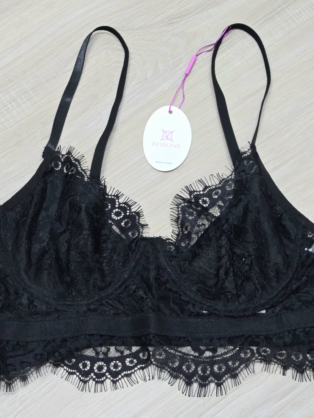 NWT Avidlove Black Eyelash Lace Underwire Longline Bralette Medium